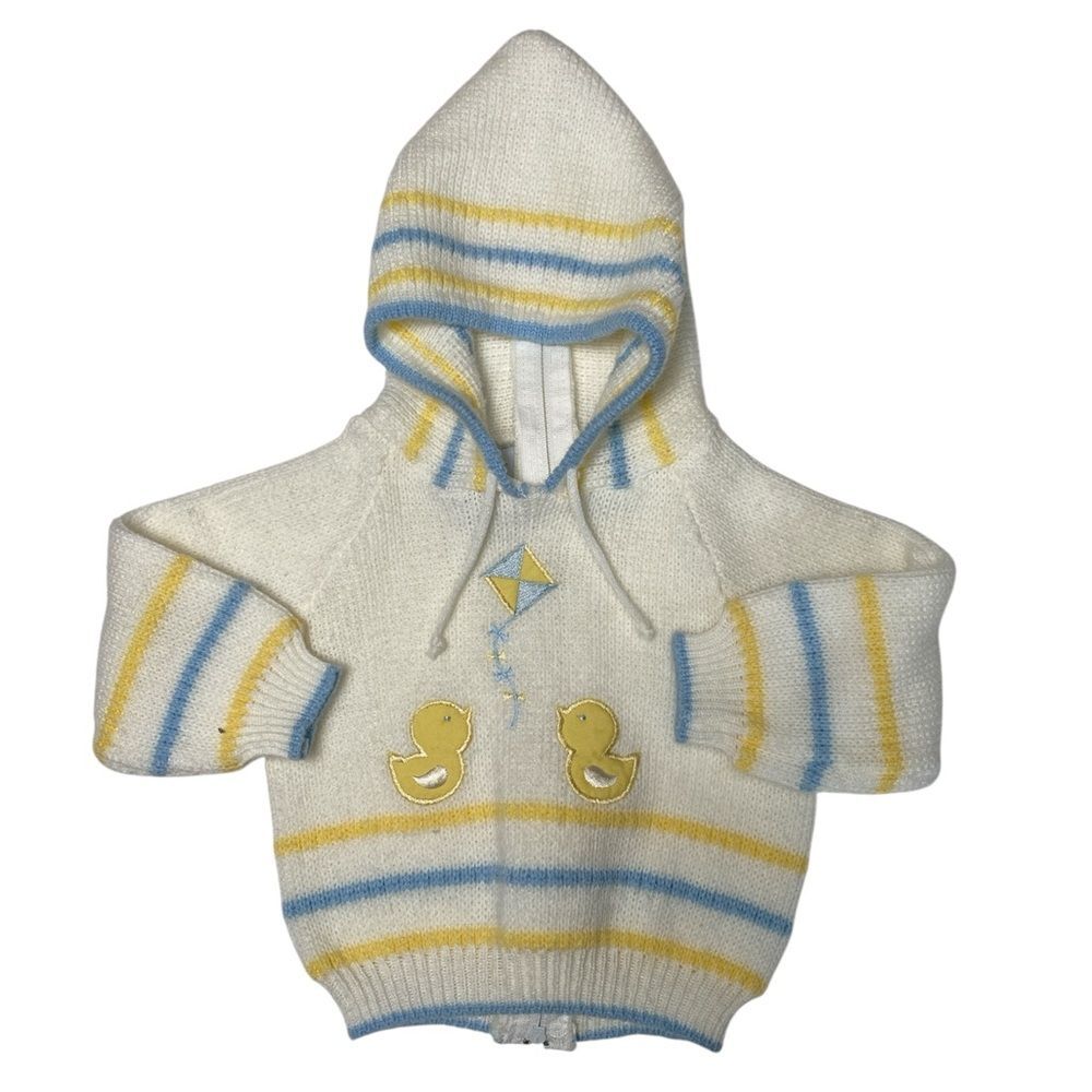 Baby Kiss Vintage Knit Zip Hoodie Sweater 3–6M Ducks Stripes Pastels Retro Baby